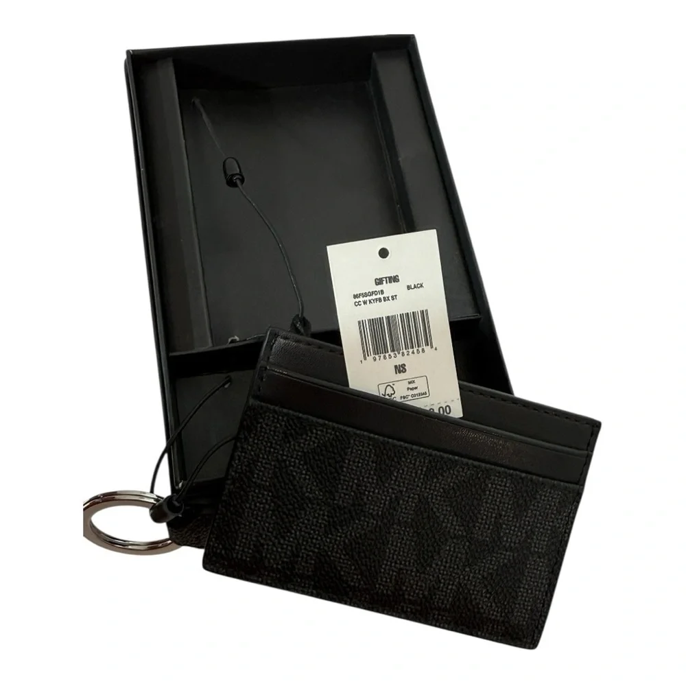 Michael Kors Black Logo Card Case & Keychain Set – NWT - Unisex Wallet
